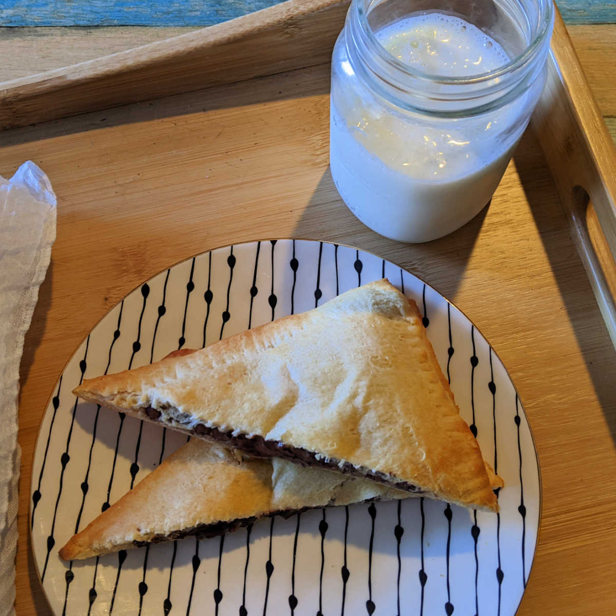 chocolate chip turnover and milk