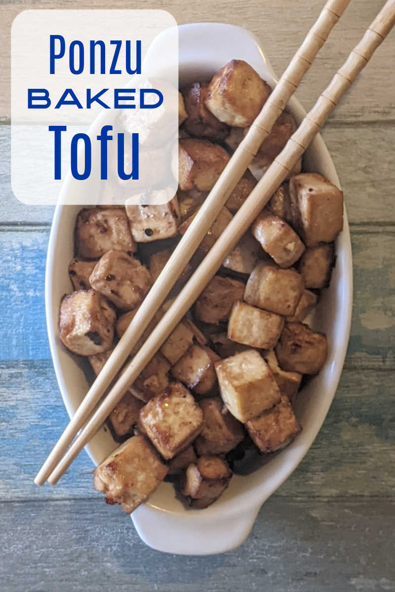 Easy to make ponzu baked tofu is a tasty appetizer on it's own and can also be the protein added to a healthy balanced meal. 