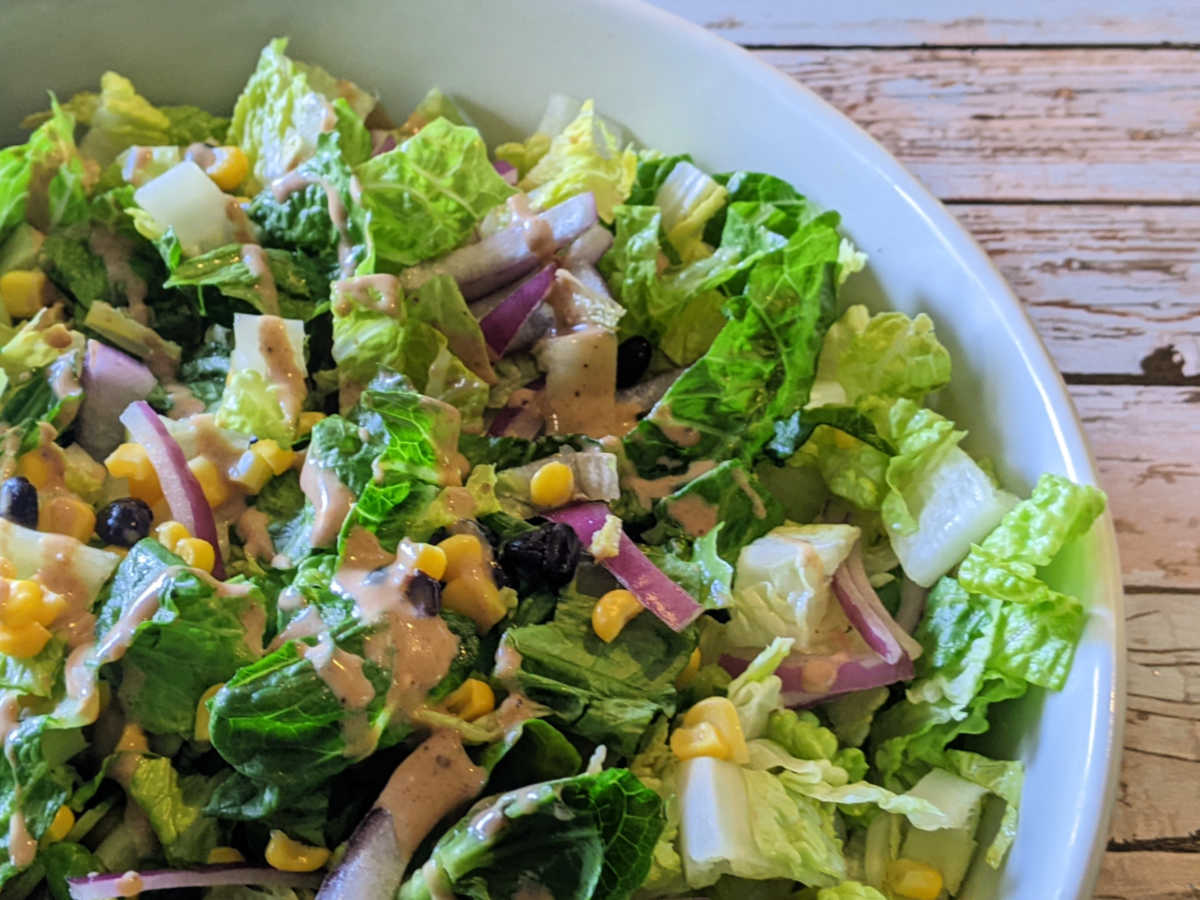 vegetarian salad with bbq sauce dressing