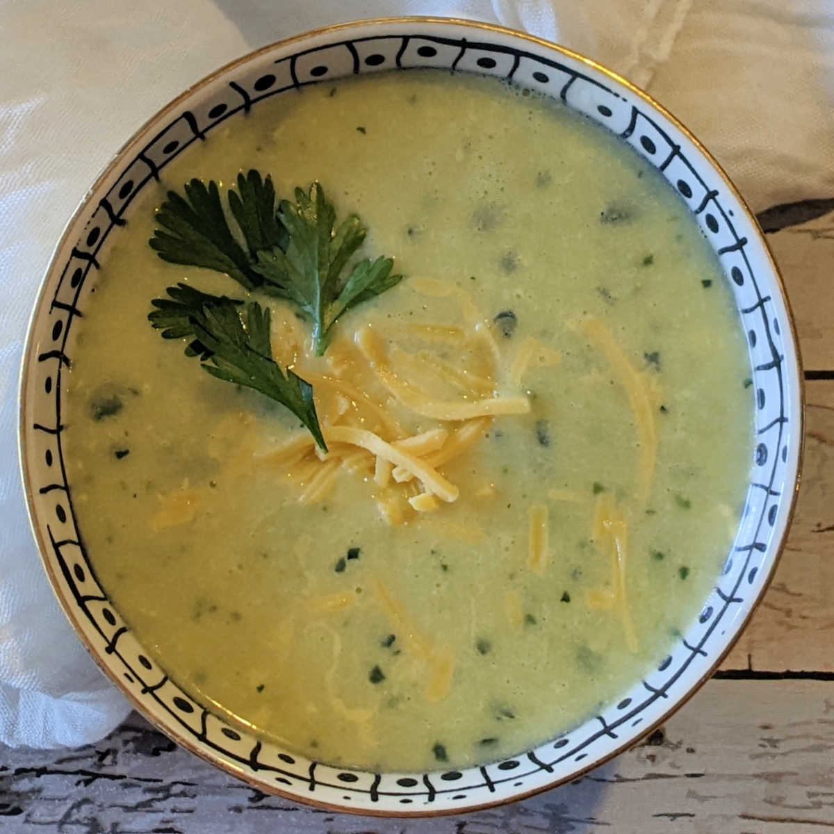 bowl of easy cheesy zucchini soup