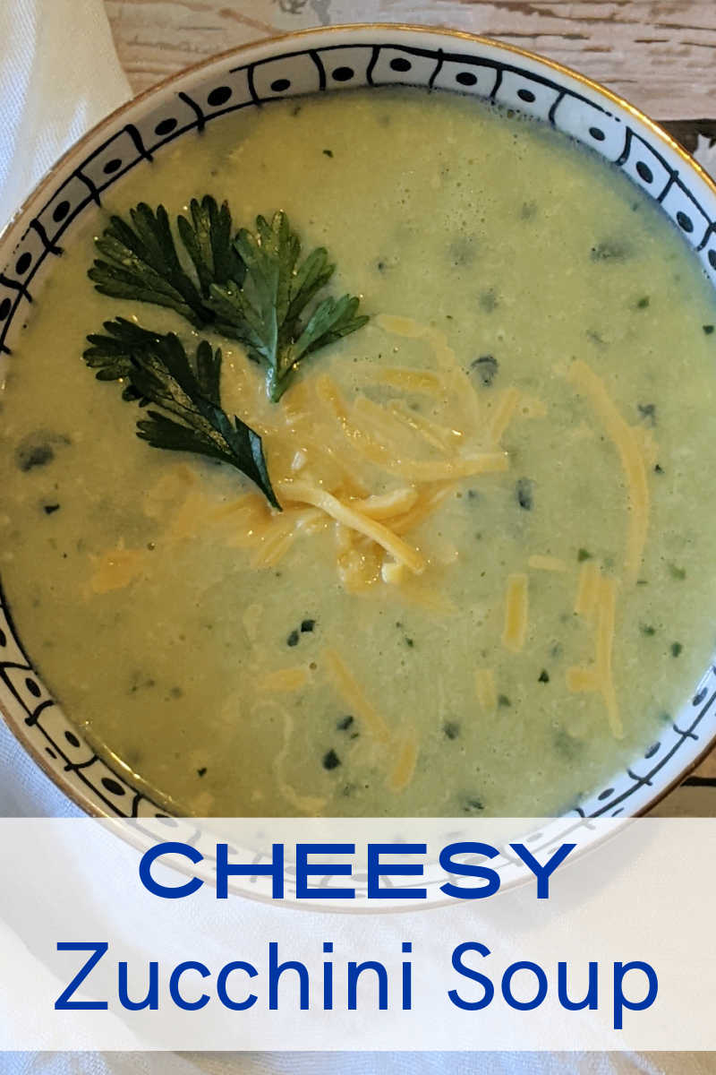 This creamy and flavorful cheesy zucchini soup is the perfect and easy way to use up too much zucchini from your garden.