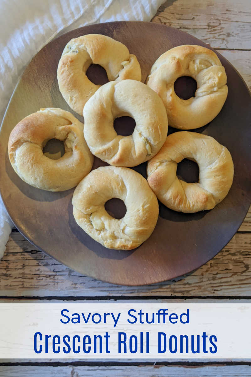 These savory stuffed crescent roll donuts are delicious and are also a fun, new way to enjoy cream cheese and crescents.