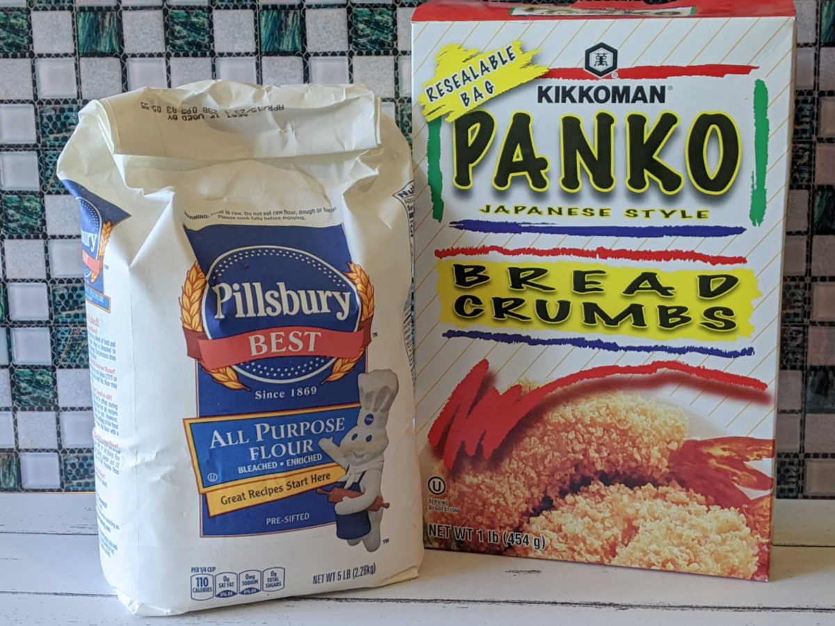 flour and panko bread crumbs