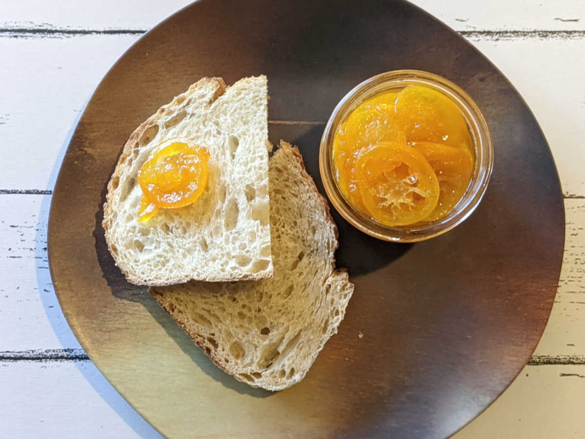 sourdough with vegan candied kumquats