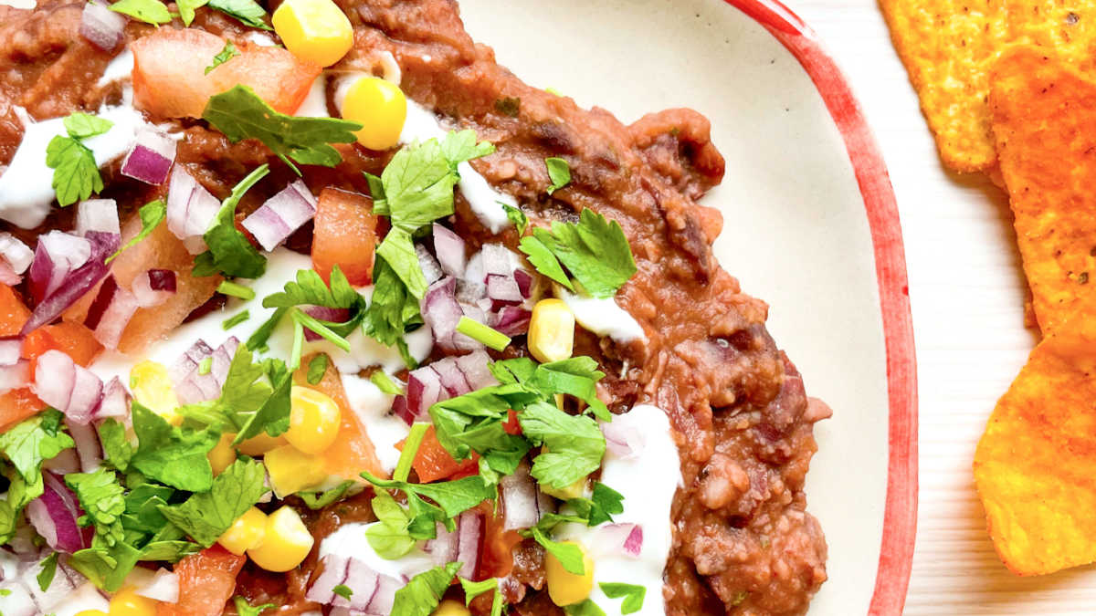 loaded bean dip with toppings