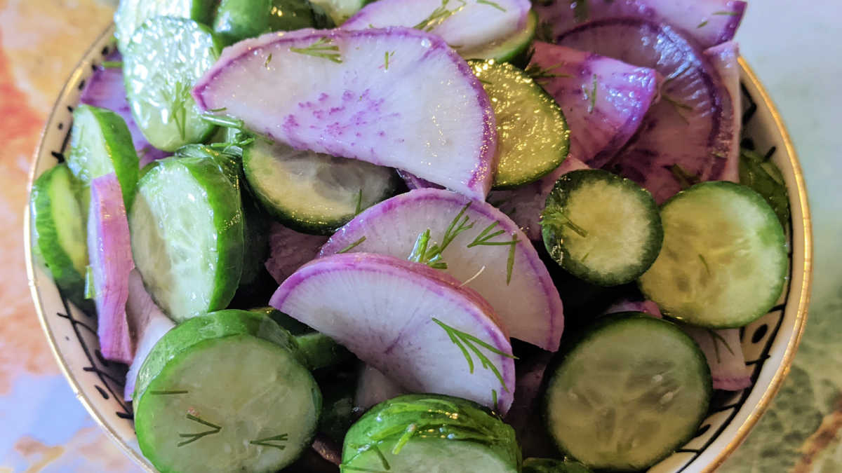 radish cucumber salad close up