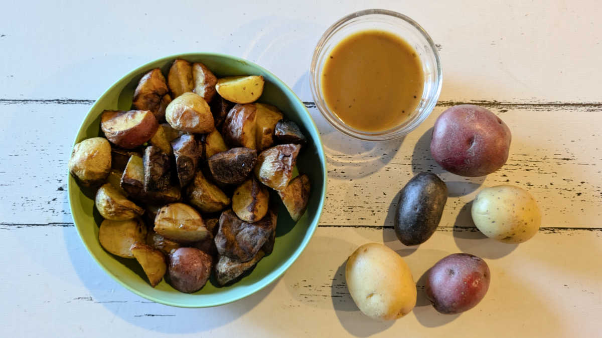 bowl of air fryer bbq potatoes