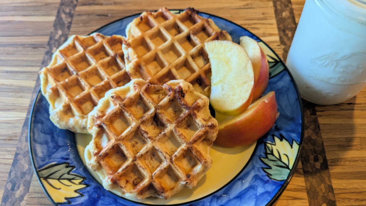 milk with cinnamon roll waffles