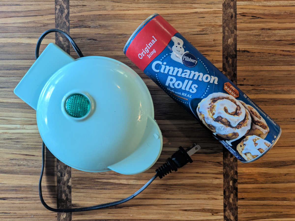 mini waffle maker and pillsbury cinnamon rolls tube