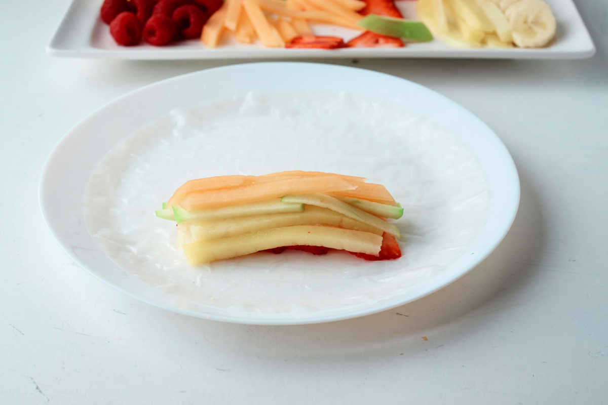 fruit stacked on rice paper