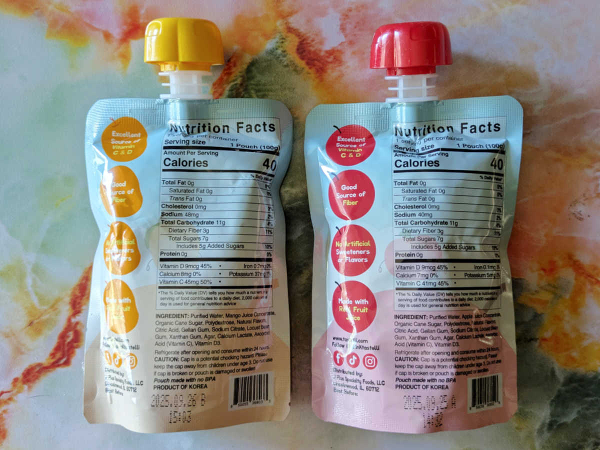 back of tastelli kids gel packages