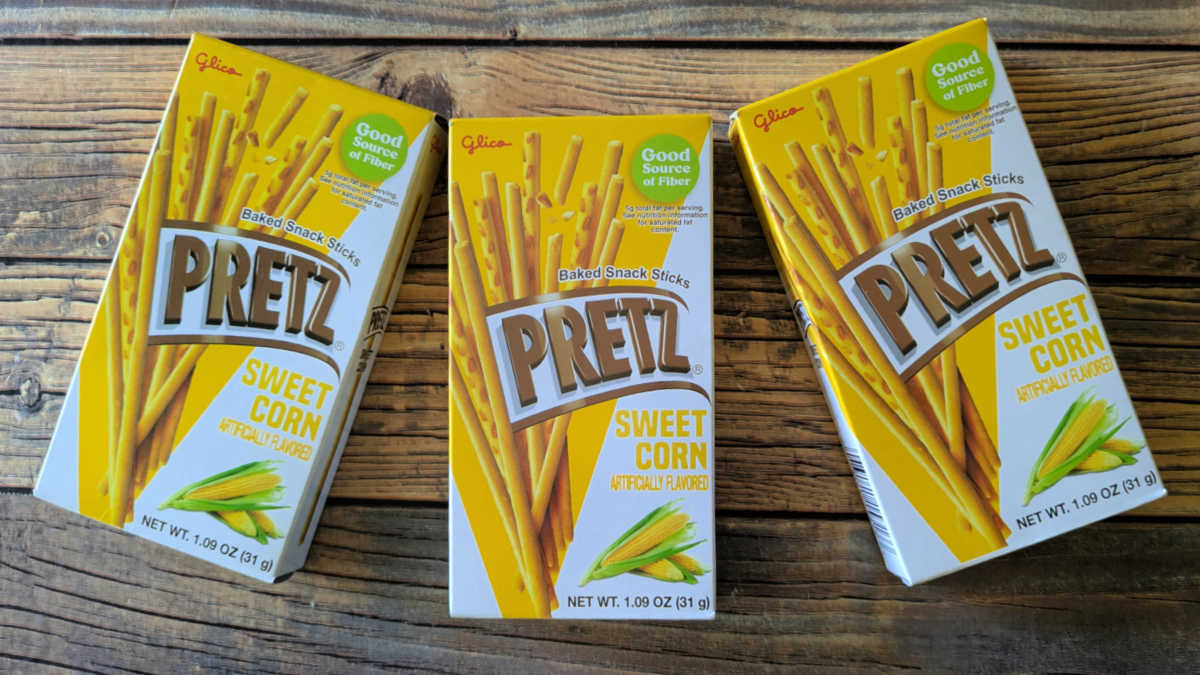 boxes of pretz sweet corn snacks