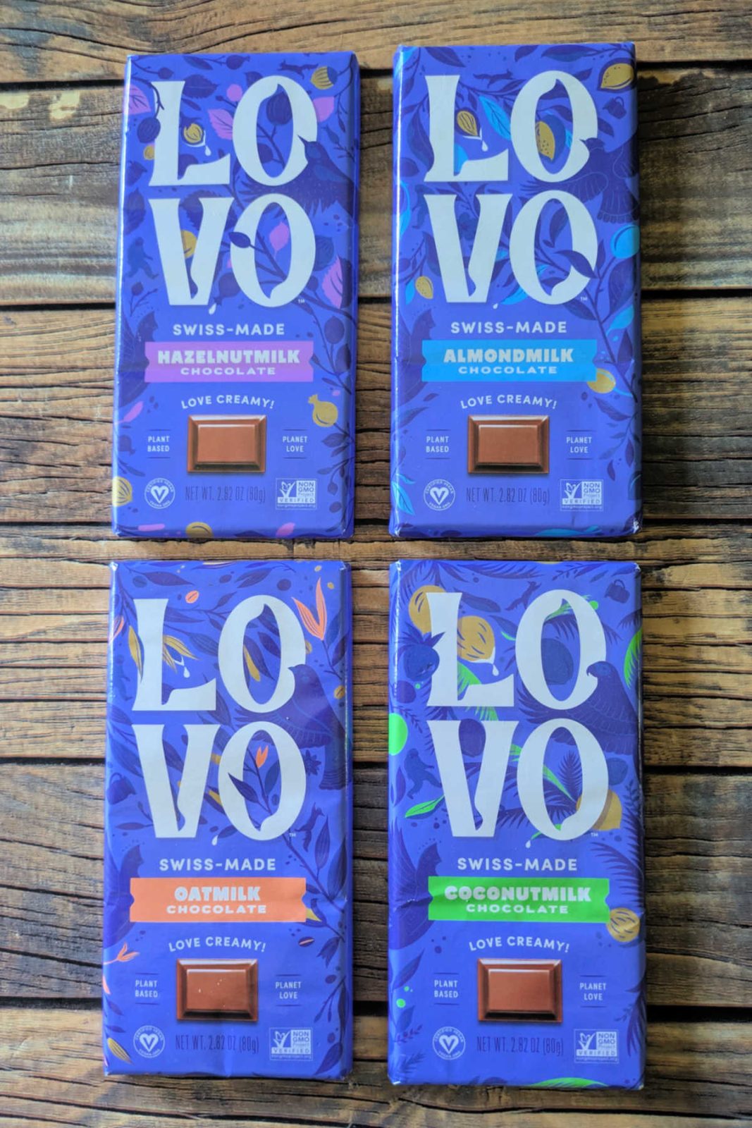 LOVO plant-based bars are creamy chocolate without the dairy! The delicious, vegan, non-GMO treat is made with plant-based milk: hazelnutmilk, coconutmilk, almondmilk or oatmilk.