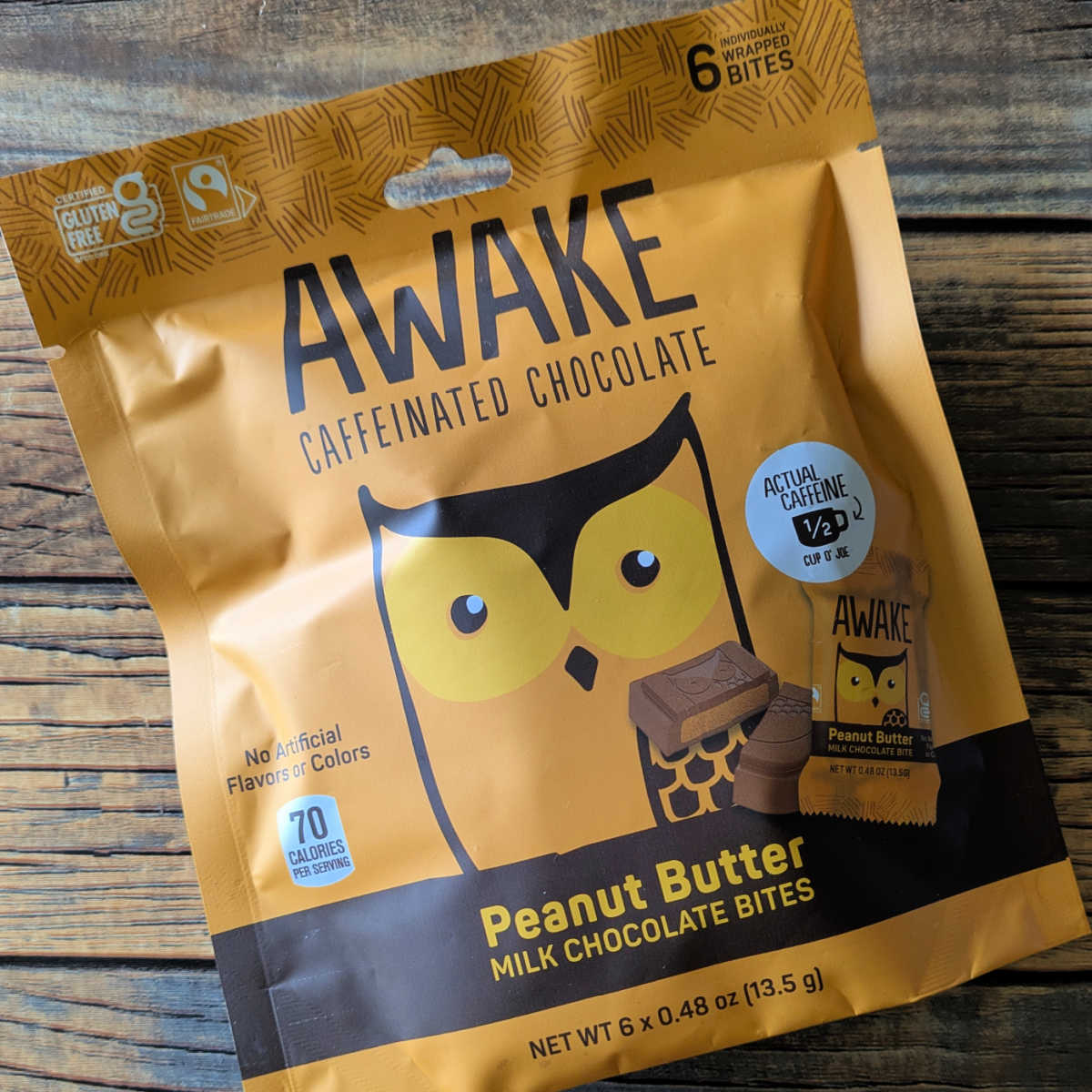 peanut butter awake caffeinated chocolate package