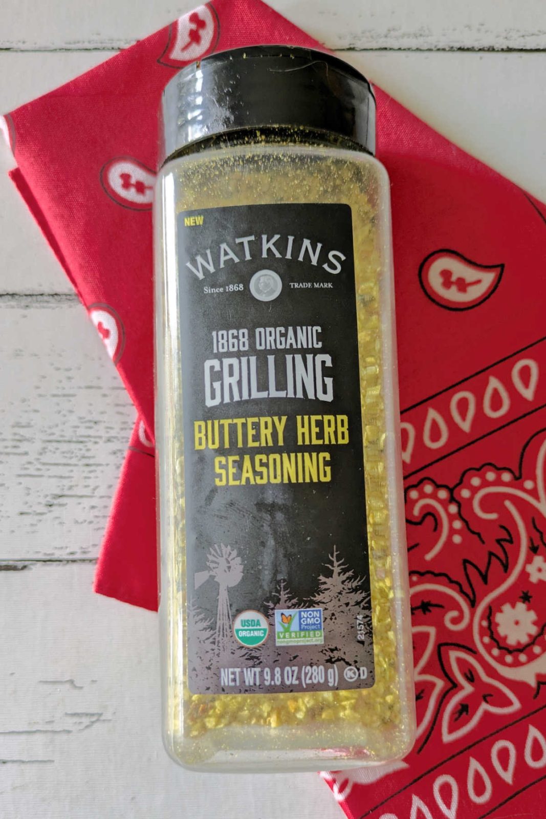 Watkins Organic Buttery Herb Seasoning is a balanced blend that's good on everything from eggs to popcorn. This is my new go-to for a buttery, savory kick of flavor that includes garlic, onion, salt and more!