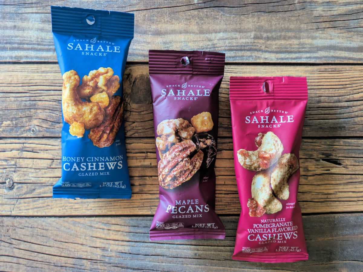 three glazed snack mixes