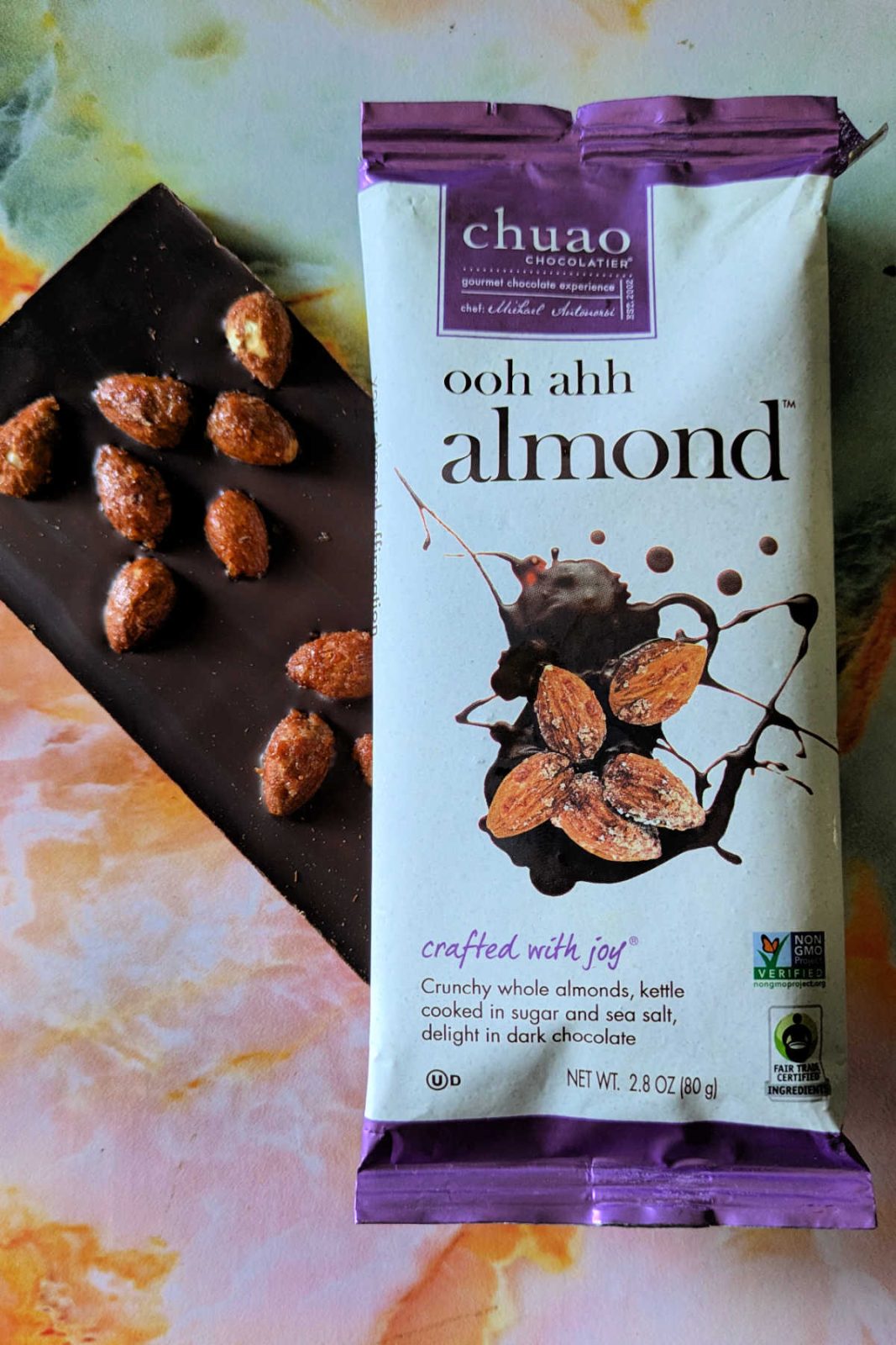 Chuao Ooh Ahh Almond Dark Chocolate Bars are decadent and dark, with kettle-cooked almonds and a sweet-and-salty finish. This fair trade treat is perfect for gifting and special occasions!