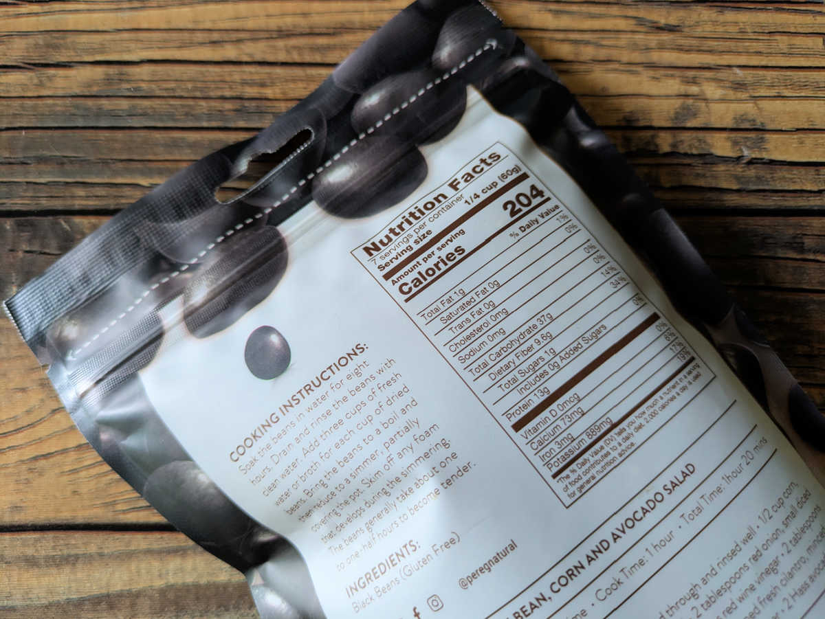 nutrition facts pereg black beans