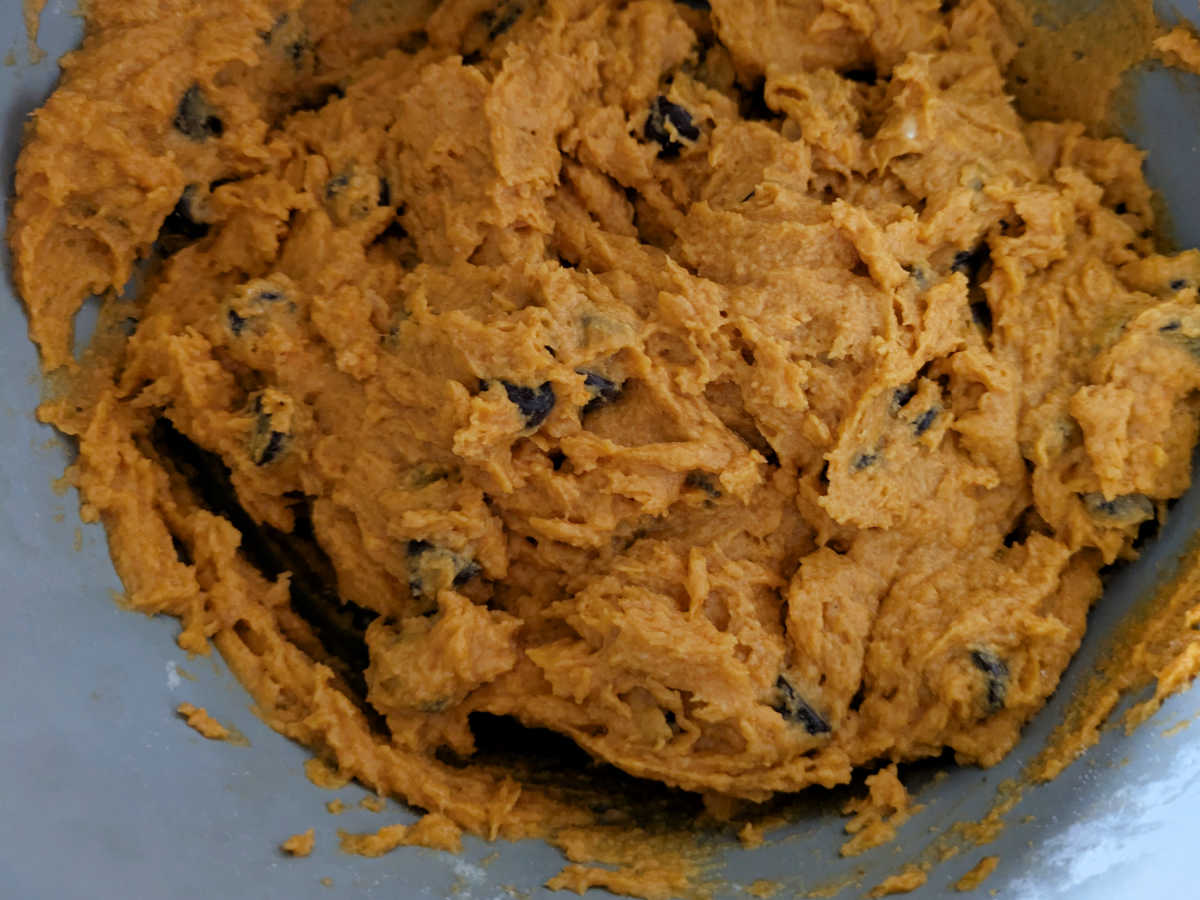 pumpkin chocolate chip cookie dough in bowl