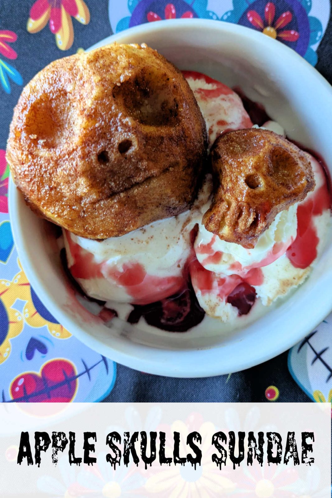 Carve, bake, and serve! Learn how to make adorable (and delicious) Baked Apple Skulls served warm atop a vanilla ice cream sundae dripping with "blood" syrup. A fun, easy Halloween dessert!