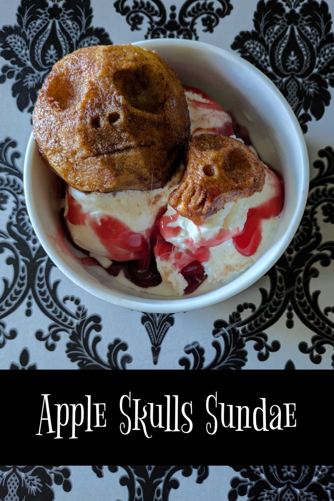Carve, bake, and serve! Learn how to make adorable (and delicious) Baked Apple Skulls served warm atop a vanilla ice cream sundae dripping with "blood" syrup. A fun, easy Halloween dessert!