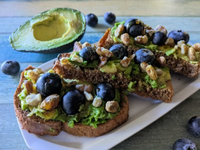 hearty blueberry avocado toast with nuts
