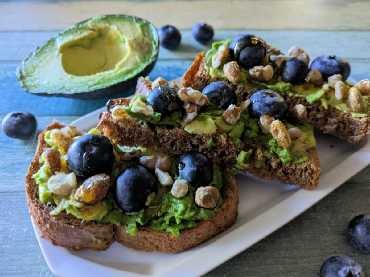 hearty blueberry avocado toast with nuts