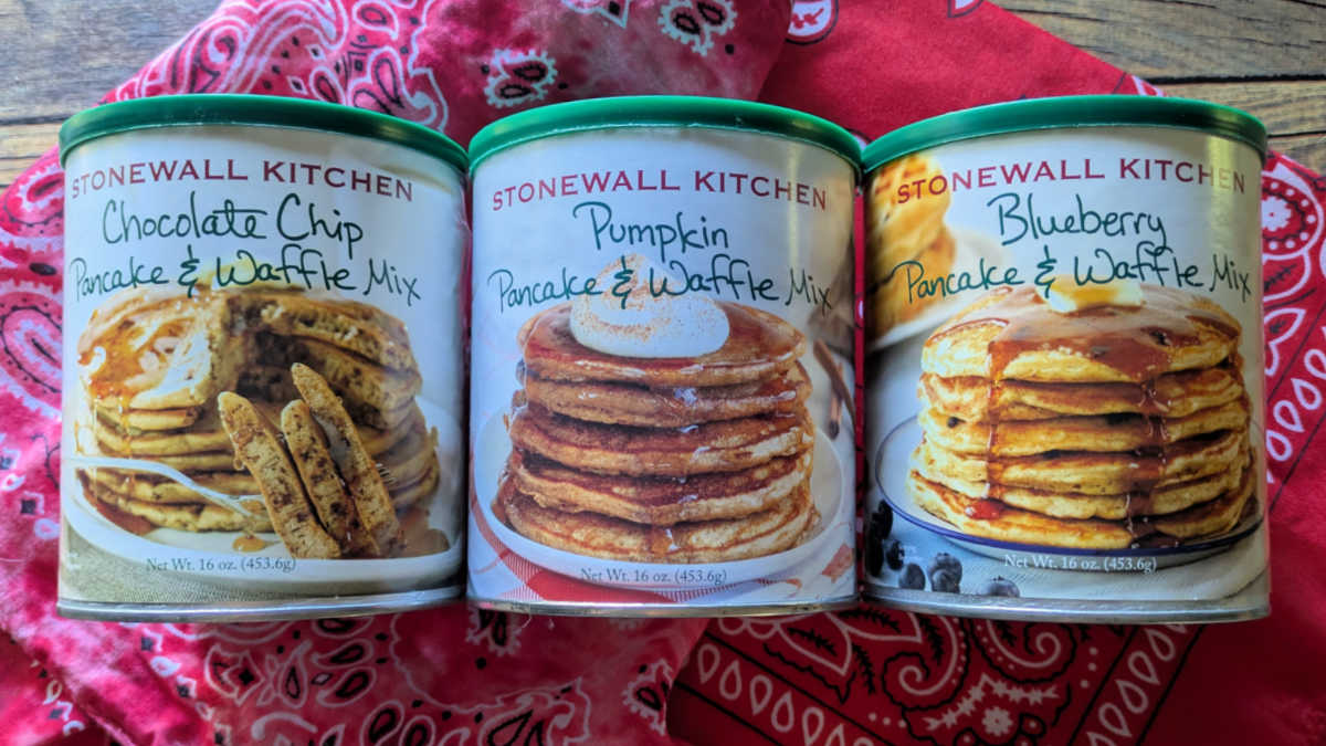 three canisters stonewall kitchen pancake mixes