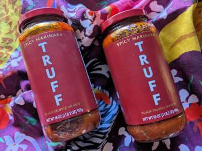 two TRUFF Black Truffle Spicy Marinara sauce jars