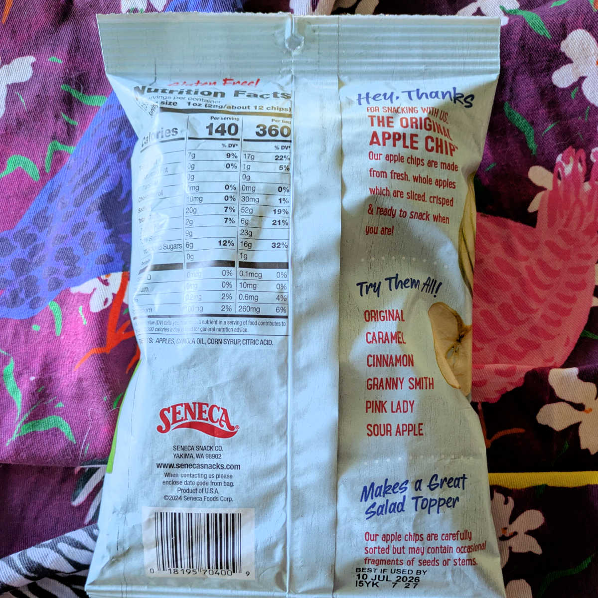back nutrition facts seneca apple chips