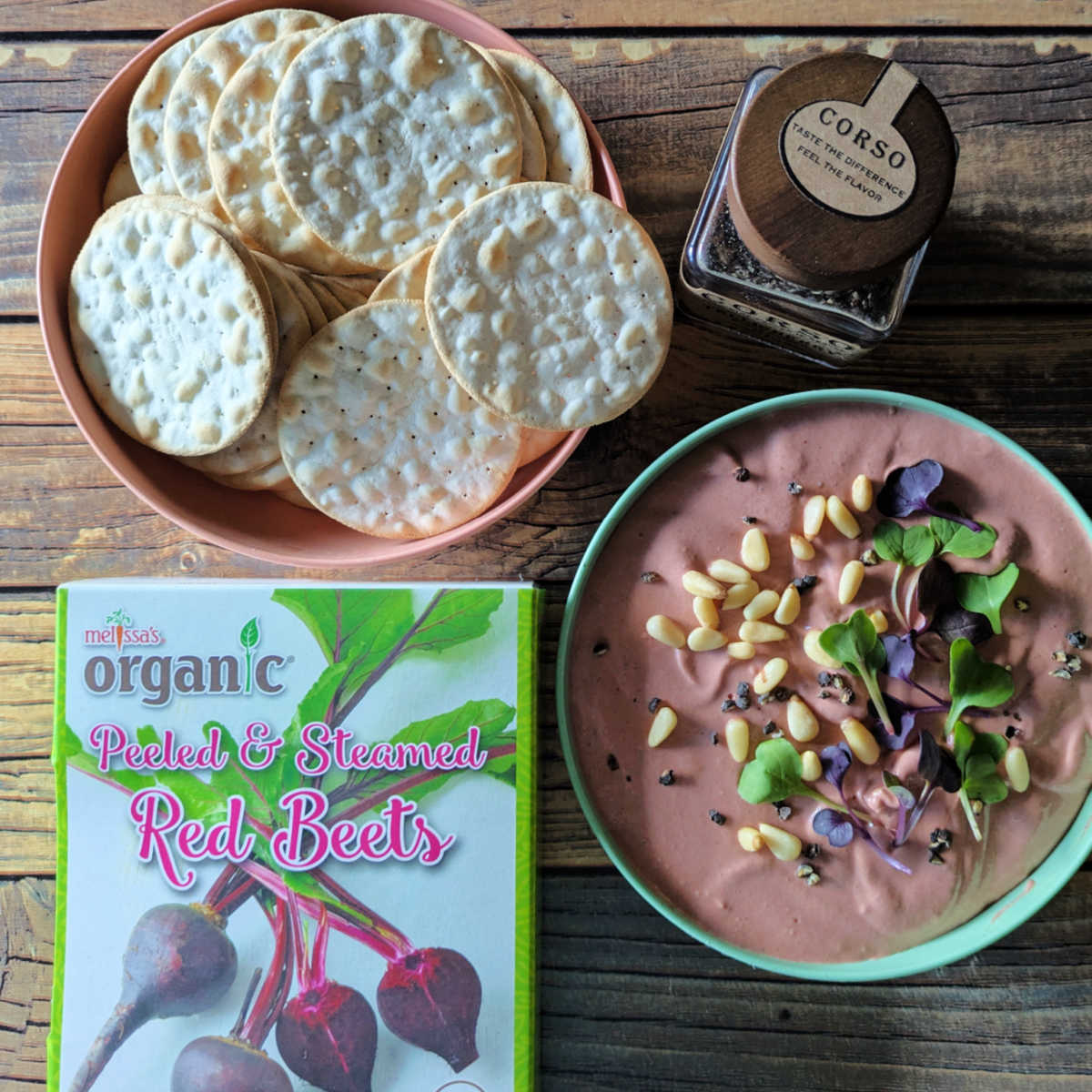 dip with crackers beets tellicherry pepper