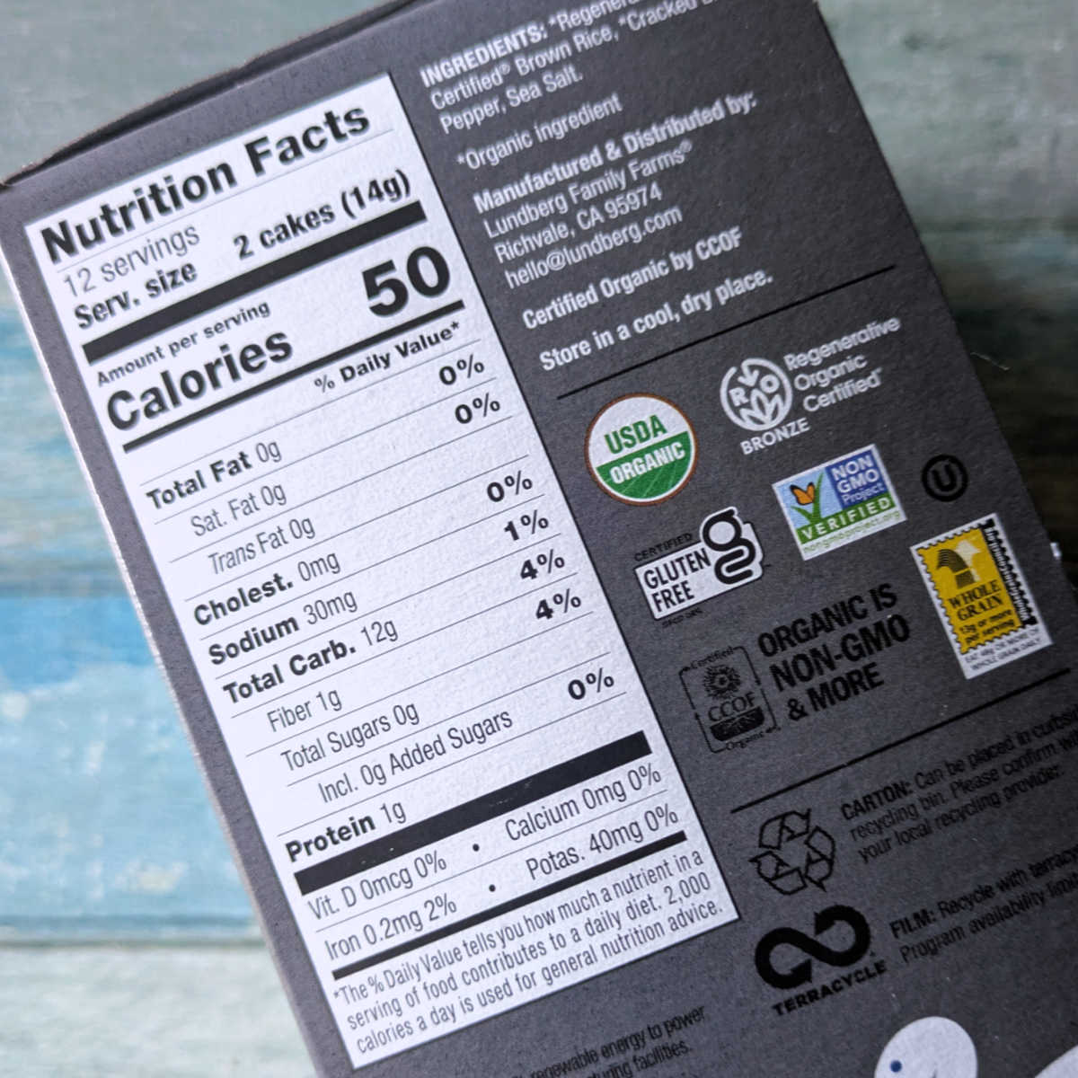 Lundberg Thin Brown Rice Cakes nutrition facts
