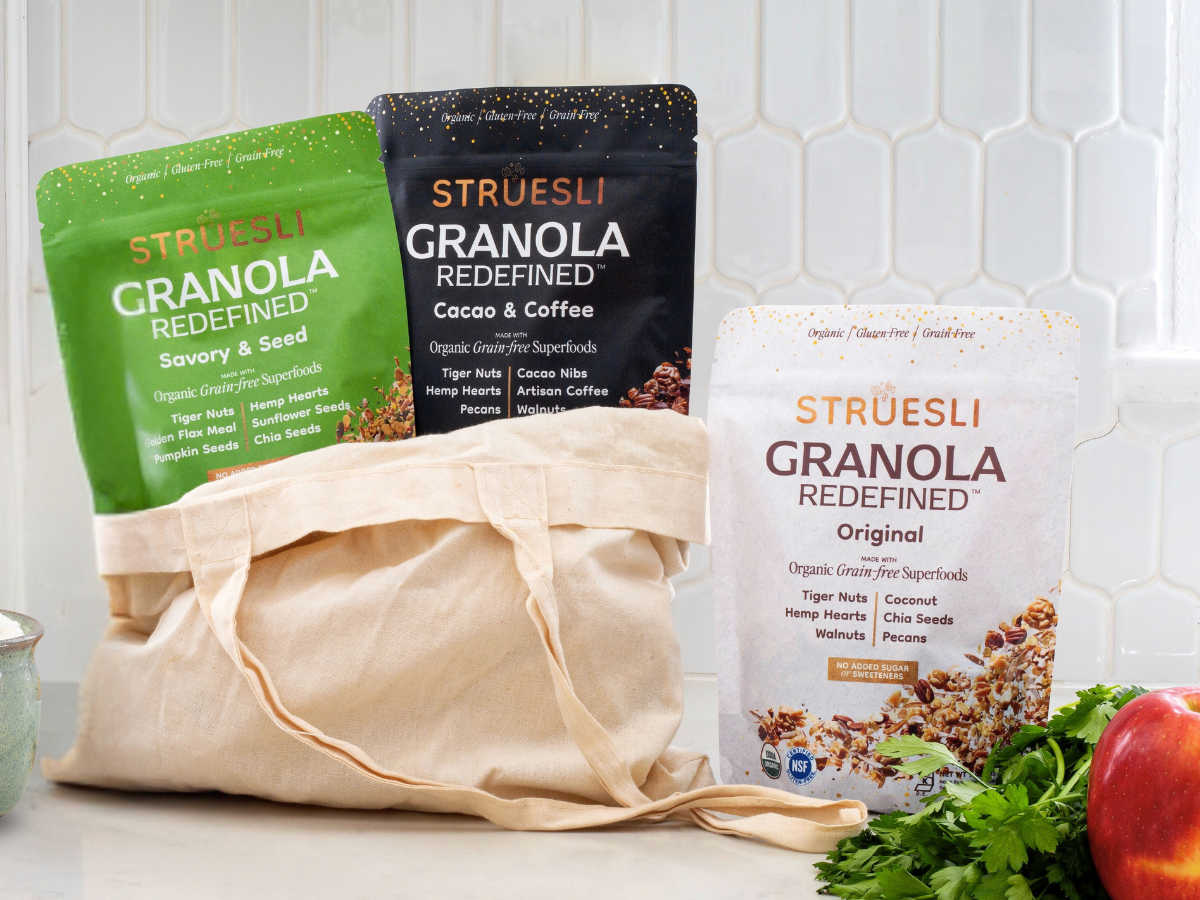 Struesli is a new and unique granola that is savory instead of sweet. Created by chef Adrienne Lufkin, it is USDA organic, gluten-free, and has no added sweeteners. It features a great crunchy texture and contains Tiger nuts!
