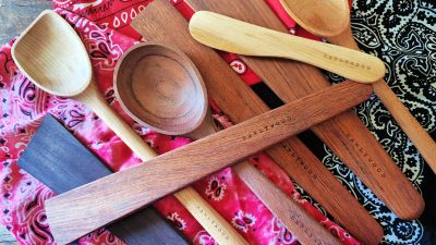 assorted earlywood wood utensils