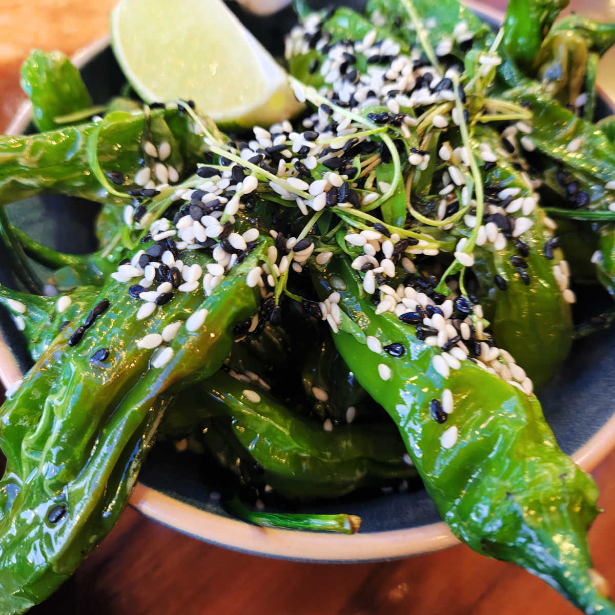 blistered shishito peppers