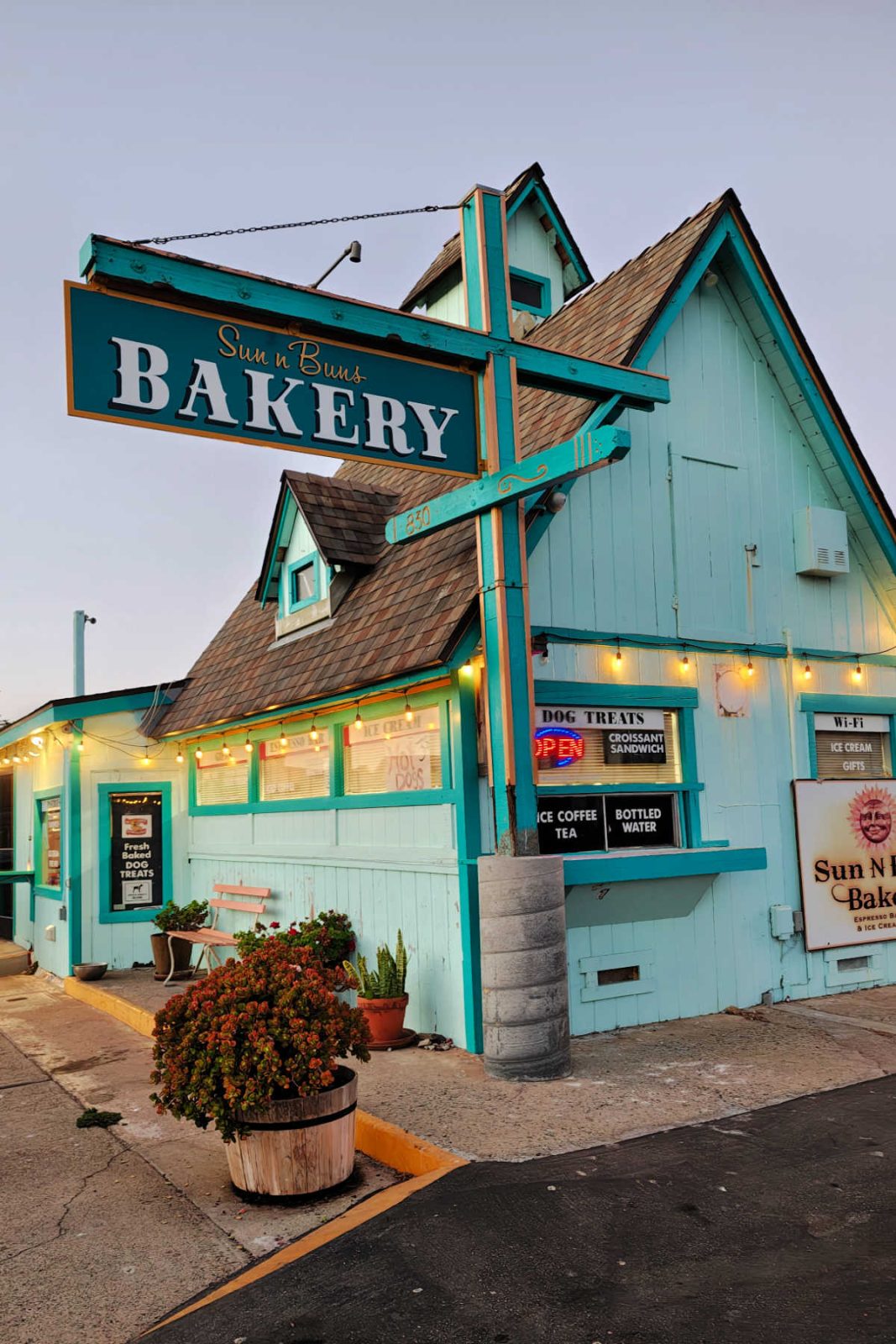 cafe lights at Sun n Buns Bakery Morro Bay